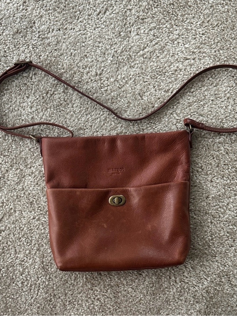 margot Chestnut Brown Leather Messenger Crossbody